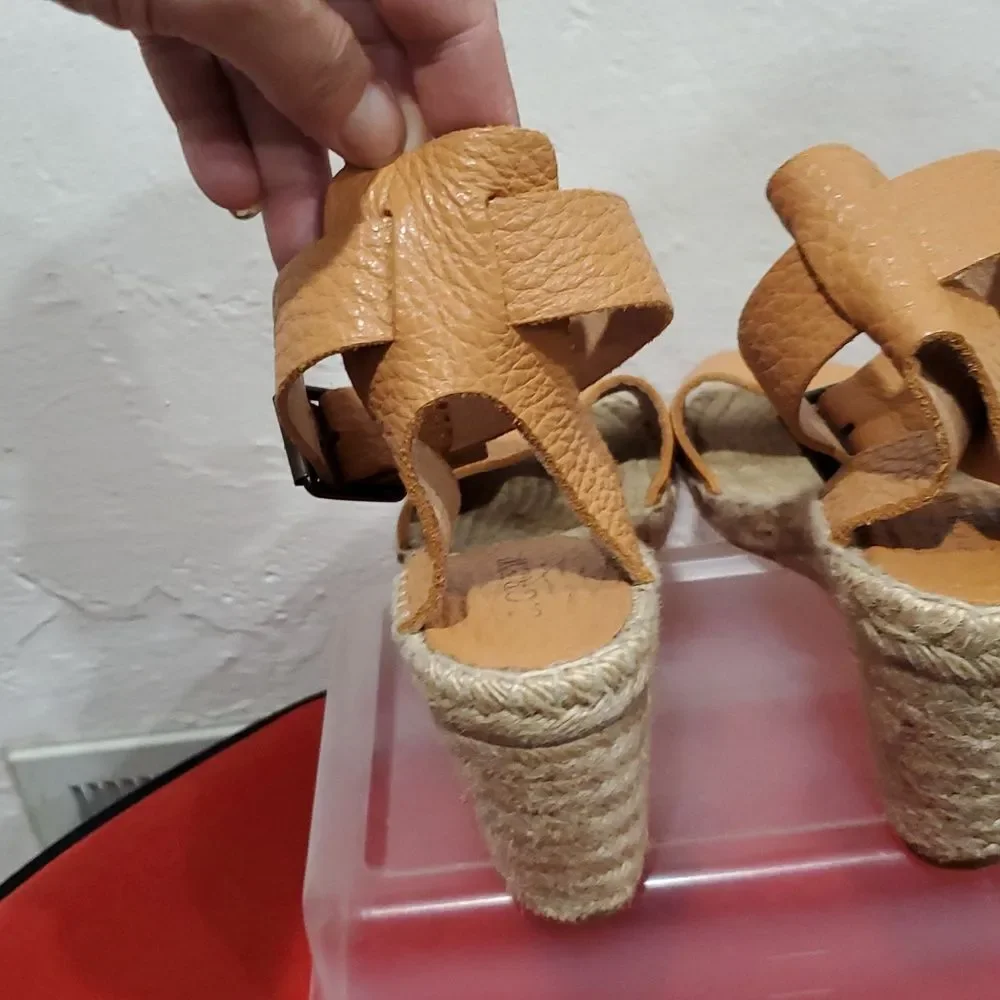 J. Crew Leather Wedge Espadrille Sandals Made In Spain Size 8